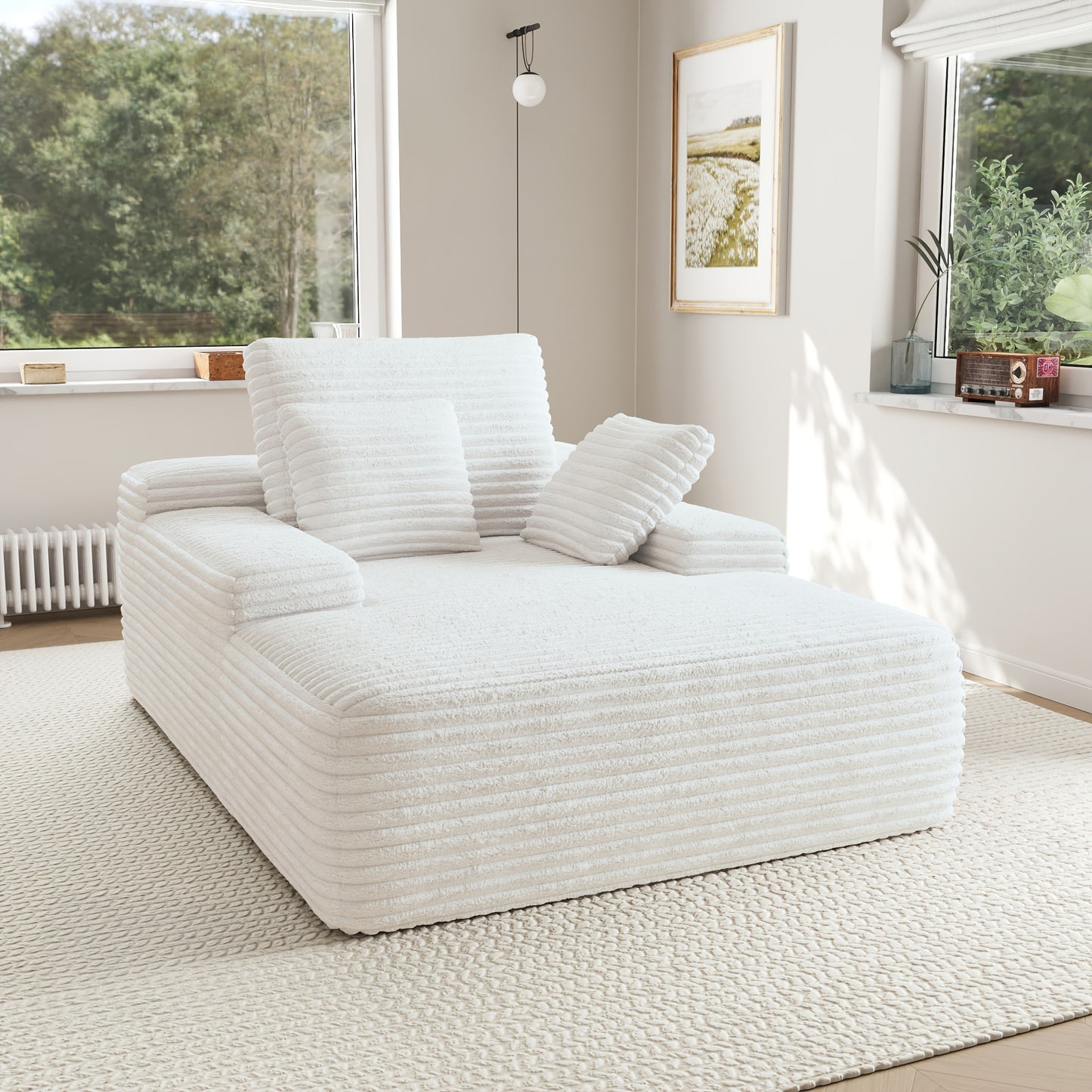 67" Oversized Chaise Lounge Chair, Comfy Corduroy Chaise Sofa Recliner Bed Upholstered Sleeper Couch Bed with Throw Pillows And Armrests for Living Room, Movie Room, Bedroom, Chaise Lounge Sofa, Movie Room Furniture, Living R