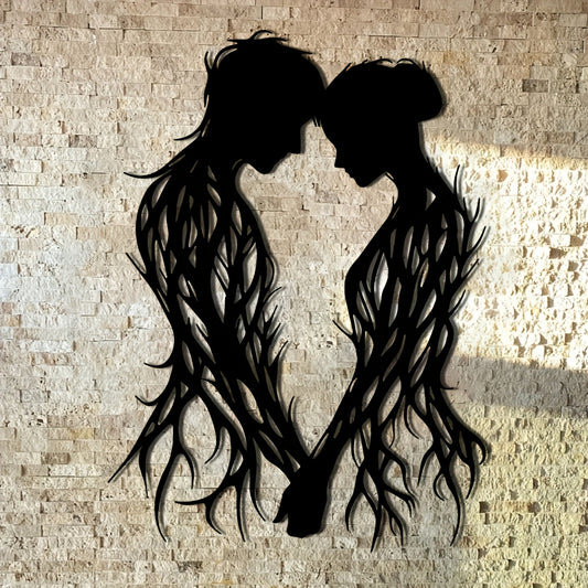 1pc Romantic Couple in Love Metal Wall Sculpture - Black & Brown Interlocking Hearts, Elegant Wedding/Valentine's/Mother's Day/Anniversary Gift - Indoor/ Decoration for Home, Patio, Balcony - Housewarming or Independence Day