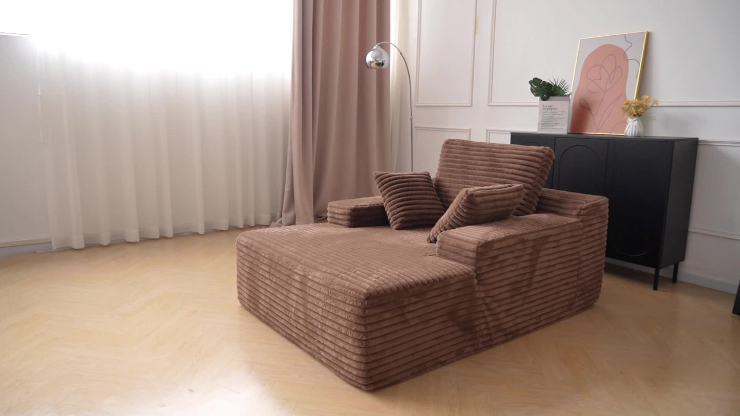 67" Oversized Chaise Lounge Chair, Comfy Corduroy Chaise Sofa Recliner Bed Upholstered Sleeper Couch Bed with Throw Pillows And Armrests for Living Room, Movie Room, Bedroom, Chaise Lounge Sofa, Movie Room Furniture, Living R