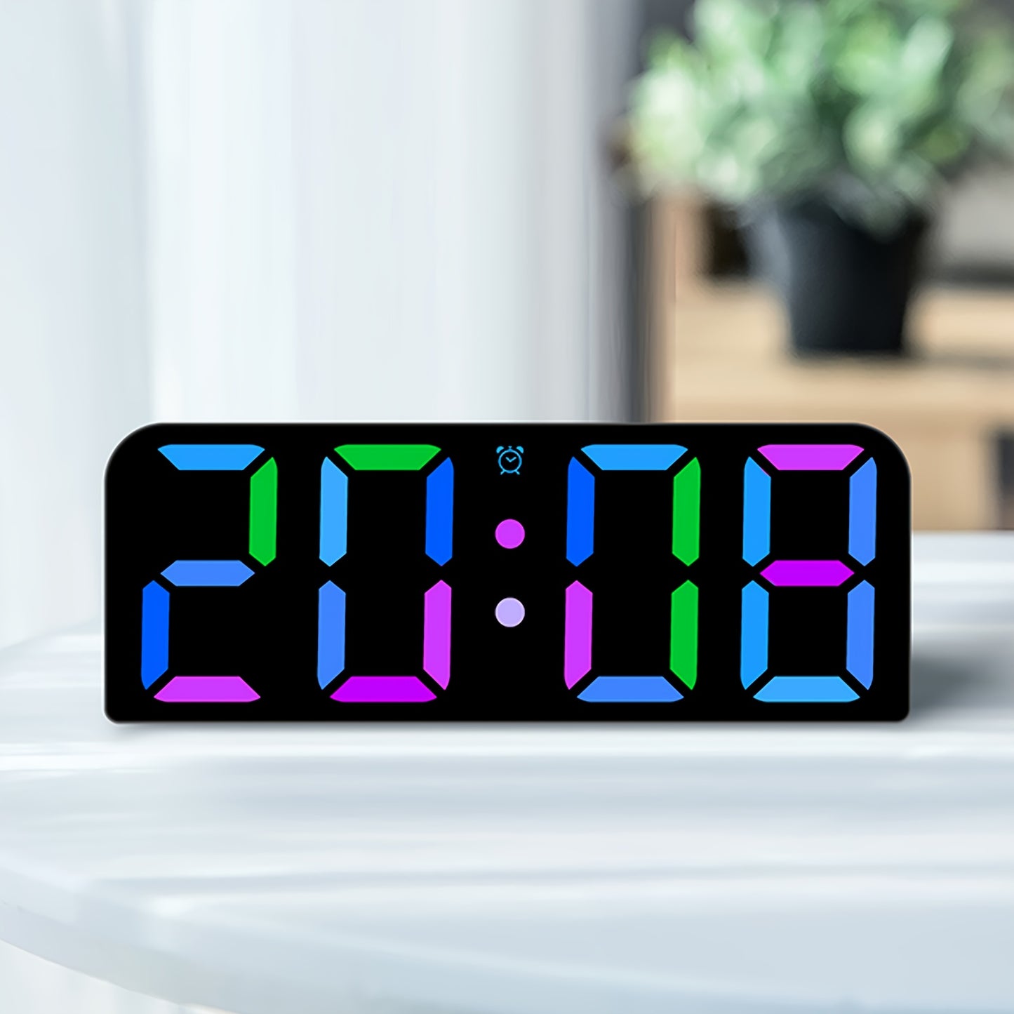 Large LED Digital Wall Clock with Voice Control - RGB Color Changing Display, Auto Dimming & DST, Adjustable Brightness & Dimmer, USB-Powered Modern Clock with 3 Alarms, Snooze Function, USB Charging Station, Date/Day/Temp fo