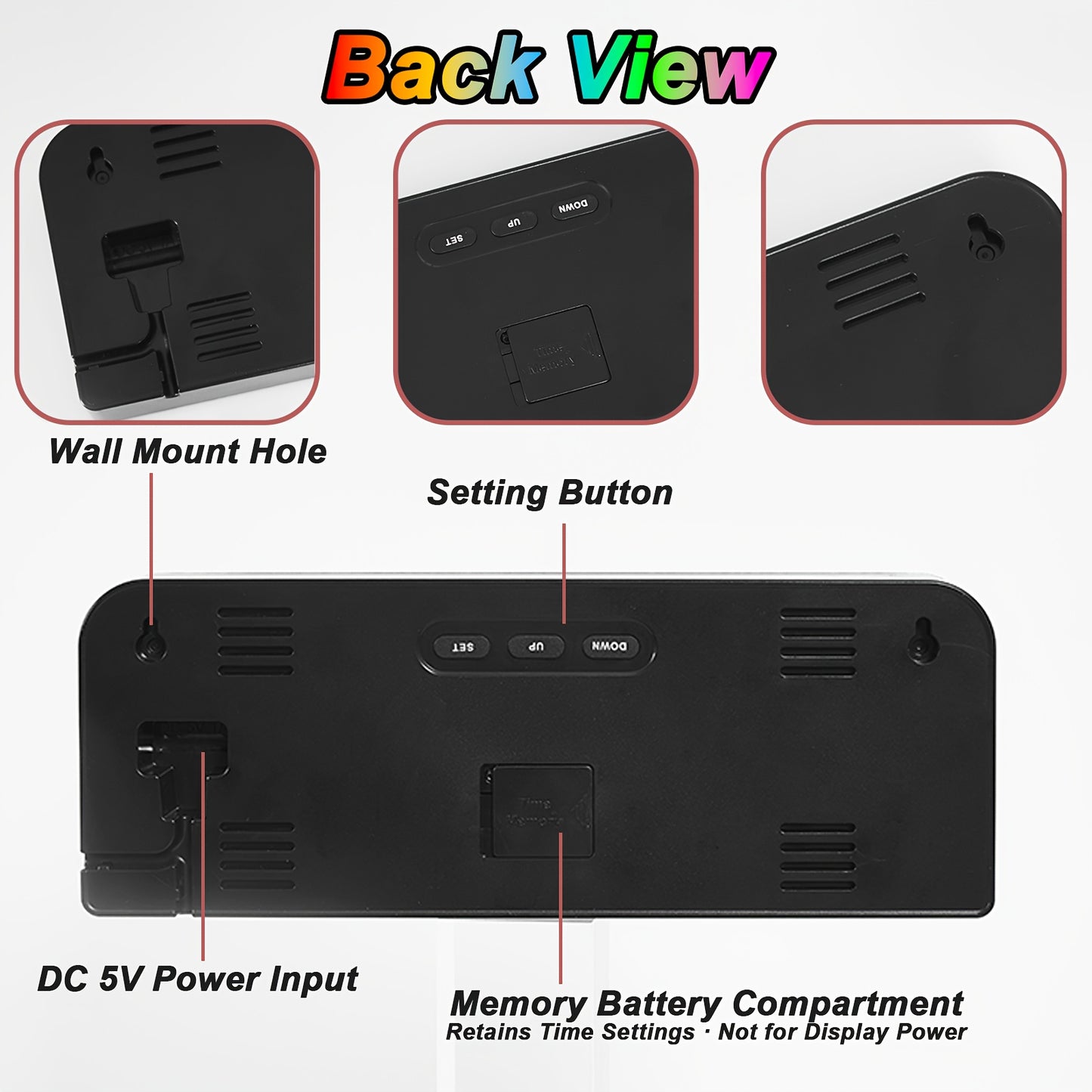 Large LED Digital Wall Clock with Voice Control - RGB Color Changing Display, Auto Dimming & DST, Adjustable Brightness & Dimmer, USB-Powered Modern Clock with 3 Alarms, Snooze Function, USB Charging Station, Date/Day/Temp fo