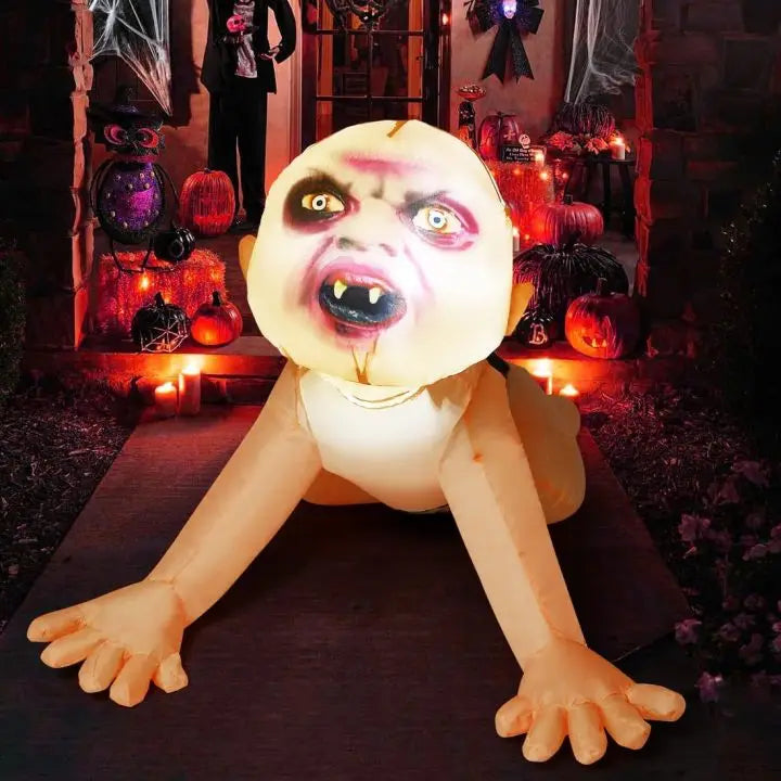Goosh Inflatables 4FT Creepy Crawling Baby Halloween Inflatable with Vampire Face