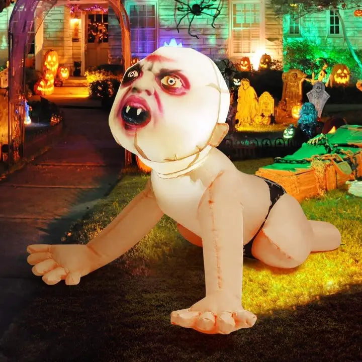 Goosh Inflatables 4FT Creepy Crawling Baby Halloween Inflatable with Vampire Face