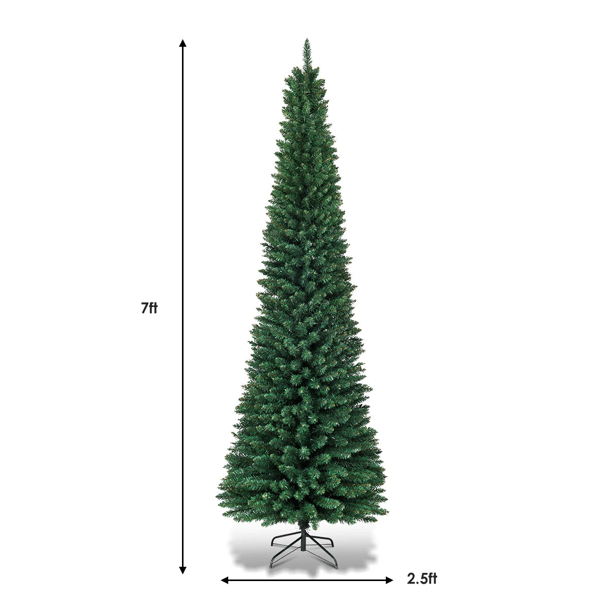 7Ft PVC Artificial Slim Pencil Christmas Tree w/ Stand Home Holiday Decor Gift