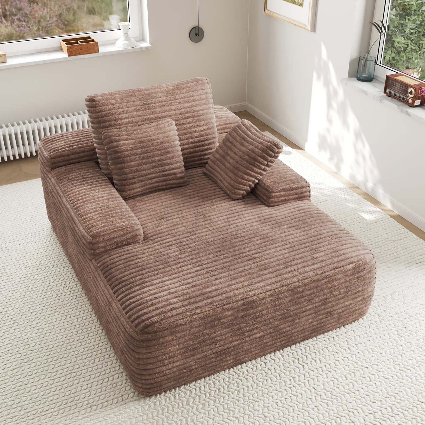 67" Oversized Chaise Lounge Chair, Comfy Corduroy Chaise Sofa Recliner Bed Upholstered Sleeper Couch Bed with Throw Pillows And Armrests for Living Room, Movie Room, Bedroom, Chaise Lounge Sofa, Movie Room Furniture, Living R