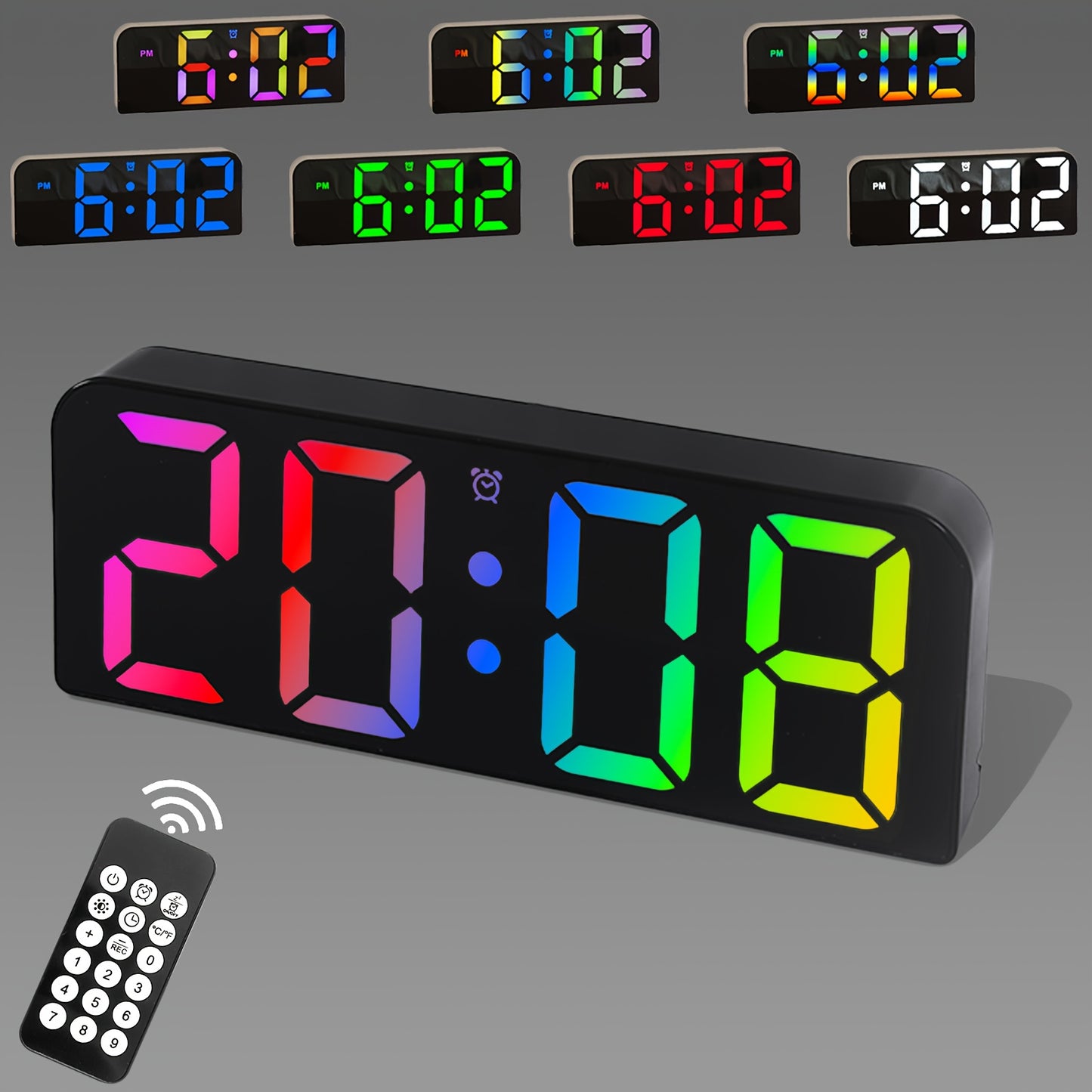 Large LED Digital Wall Clock with Voice Control - RGB Color Changing Display, Auto Dimming & DST, Adjustable Brightness & Dimmer, USB-Powered Modern Clock with 3 Alarms, Snooze Function, USB Charging Station, Date/Day/Temp fo