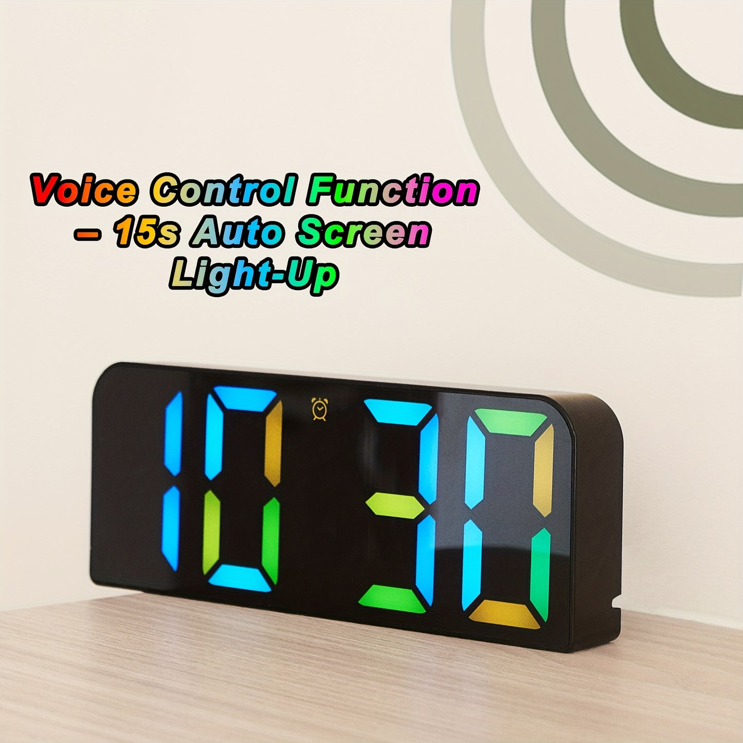Large LED Digital Wall Clock with Voice Control - RGB Color Changing Display, Auto Dimming & DST, Adjustable Brightness & Dimmer, USB-Powered Modern Clock with 3 Alarms, Snooze Function, USB Charging Station, Date/Day/Temp fo
