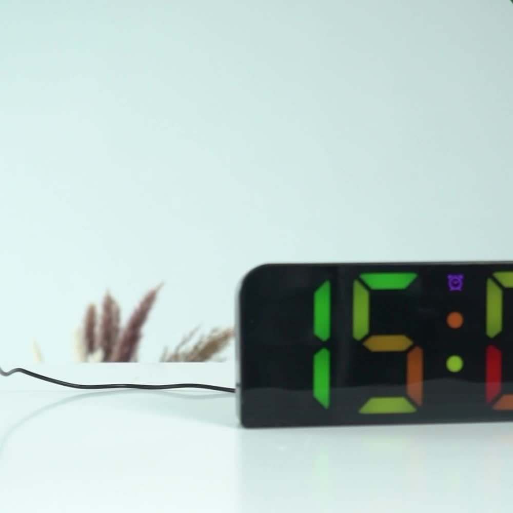 Large LED Digital Wall Clock with Voice Control - RGB Color Changing Display, Auto Dimming & DST, Adjustable Brightness & Dimmer, USB-Powered Modern Clock with 3 Alarms, Snooze Function, USB Charging Station, Date/Day/Temp fo