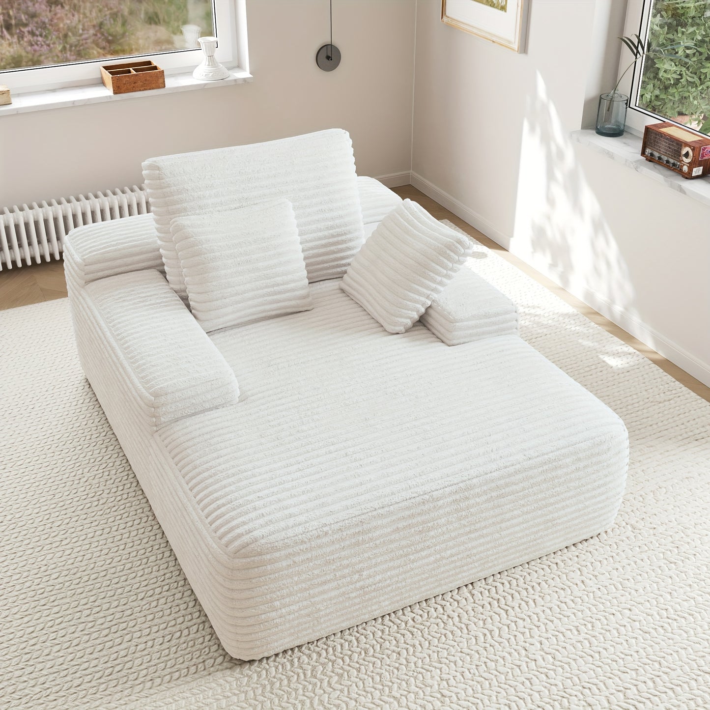 67" Oversized Chaise Lounge Chair, Comfy Corduroy Chaise Sofa Recliner Bed Upholstered Sleeper Couch Bed with Throw Pillows And Armrests for Living Room, Movie Room, Bedroom, Chaise Lounge Sofa, Movie Room Furniture, Living R