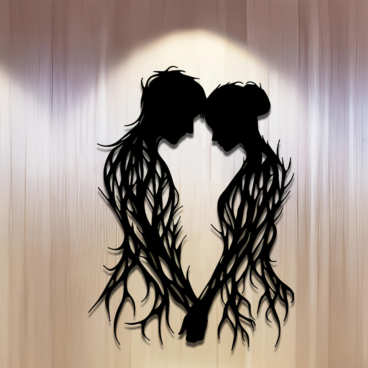 1pc Romantic Couple in Love Metal Wall Sculpture - Black & Brown Interlocking Hearts, Elegant Wedding/Valentine's/Mother's Day/Anniversary Gift - Indoor/ Decoration for Home, Patio, Balcony - Housewarming or Independence Day